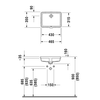 Duravit Vero Раковина  встраиваемый для встраивания снизу, с перел., без площадки под смес., включая крепление для встраивания в деревянную столешницу