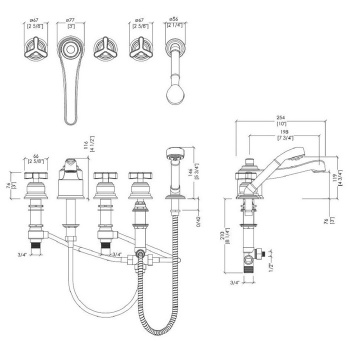 Смеситель на борт ванны Devon&Devon Tribeca на 5 отв с ручной лейкой и переключателем никель блестящий TRB550NK