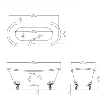 Чугунная ванна Devon&Devon Admiral 180x80 2MRADMIRALCRDD
