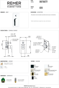 Смеситель для душа Remer Infinity  хром I09