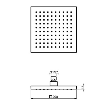 Верхний душ Almar 200х200 без держателя, нержавеющая сталь брашированная aisi 316 E044209.316