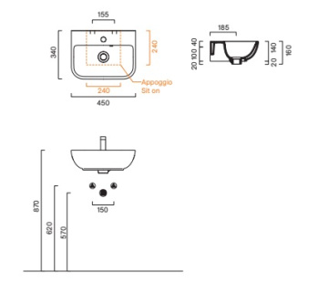 Раковина 45×34 Catalano Italy с 1 отверстием Bianco lucido 0720461001