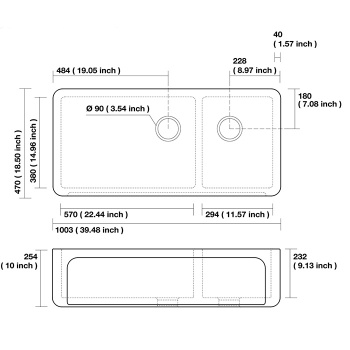Раковина керамическая кухонная Kerasan Hanna Glasse Oxfordshire 1003x470x254 , без сифона, толщина 40 , белый 543001
