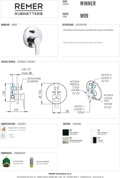 Смеситель для душа Remer Winner  хром W09