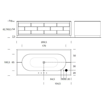 Стальная ванна Milldue Hilton 209.5x100.5 1902