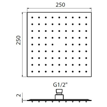 Верхний душ Plumberia Selection 250X250 из нерж.стали,встроенный клапан безопасности, поворот.крепление, антикальций, 2, хром, SAQ3114CR