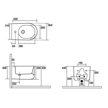 Биде подвесное Kerasan Nolita с 1 отв под смеситель 55х35, с креплениями WB9N, Белый матовый 532530