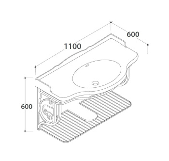 Консоль с раковиной подвесная Globo Paestum 110x60x60см, на 1 отв, состаренный металл PA037met.ant