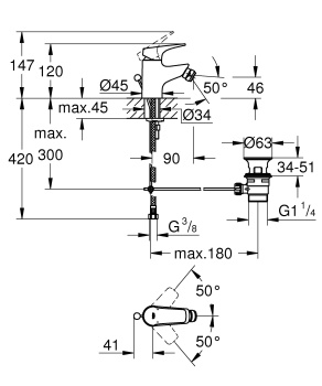 Смеситель однорычажный для биде, GROHE Start Flow, хром, 23770000