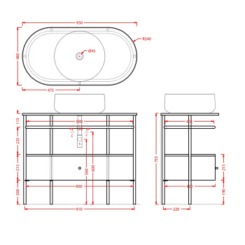 Консоль металлическая с раковиной Artceram Flair TFA013 17
