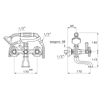 Смеситель для ванны Stella Eccelsa 3274/306FB с ручным душем, золото 24К EC 02209 AU00