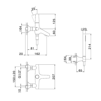 Смеситель для ванны с душевым комплектом Cisal Vita (шланг, ручной душ 1 режим, дерджатель), matt black VI00010440