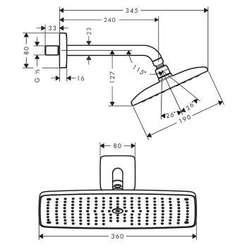 Верхний душ Hansgrohe Raindance E Air 27371000 с кронштейном