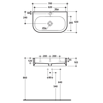 Раковина Kerasan Flo 70х42 с 1 отверстием под смеситель, белый 315001*1