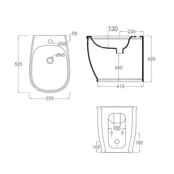 Биде напольное Artceram Azuley 36х52, 1 отв., c креплением, белый AZB002 01 00