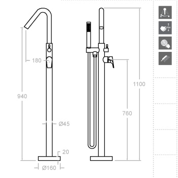 Смеситель для ванны Ramonsoler Urban Chic напольный с душевым комплектом 218503MO