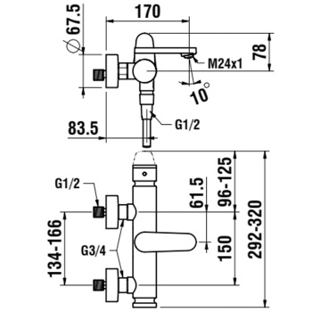 Laufen The New Classic смеситель для ванны-душа настенного монтажа, с 2хрежимным переключателем, с ручным душем twinstick, шланг ПВХ 1600 мм, цвет хро