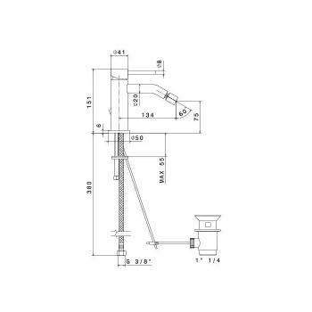 Смеситель для биде ETERNA однорычажный Kerama Marazzi c донным клапаном 3/8”, нержавеющая сталь 69623XKM.50.050