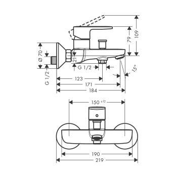 Смеситель для ванны и душа hansgrohe Vernis Blend 71454000 Monotrou, хром