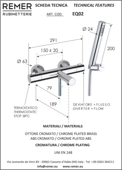 Смеситель для ванны Remer Elegance  литой излив хром EQ02