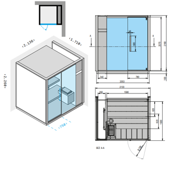 Сауна угловая Effegibi One S R.H., DX, 214x171xh226, отделка Soft Sand, LO 50 01 0007