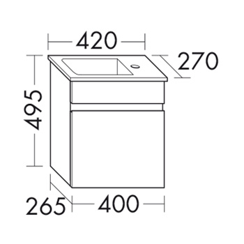 BurgBad Bel База подвесная с  умыв. из минер литья 42х27х49.5см, 1 дверка, правое испол.-раковина справа, отв слева, цвет: серый матовый  SEDP042RF1775G0036C0001*1
