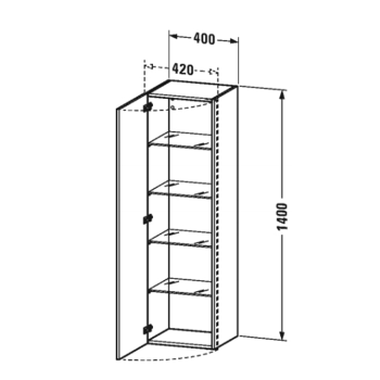 Duravit DuraStyle Колонна  1400x400x360mm, 1 дерца, 4 стеклянные полки, петли слева ,цвет орех натуральный 79