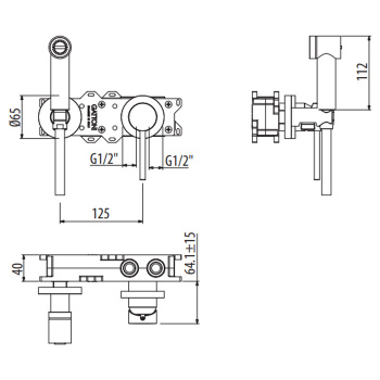 Набор Gattoni Circle Two встроенный, гигиенич. лейка-типа гидроерш, выпуск из стены-держатель душа, шланг 150, nero opaco 9112/91NO