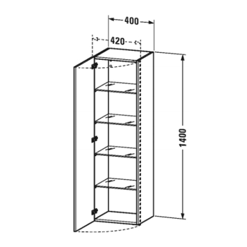 Duravit DuraStyle Колонна  1400x400x360mm, 1 дерца, 4 стеклянные полки, петли справа ,цвет натуральный орех 79