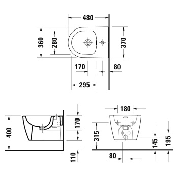 Duravit Soleil by Starck Биде подвесное 370х480 мм, с 1 отв под смеситель,Weiß Hochglanz,  цвет белый