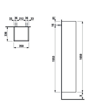 Laufen Base высокий шкаф 350x335x1650 мм, 1 дверца, петли справа, 1 фиксированная полка, 4 стеклянные полки, дизайн совпадает с комбинированными раков