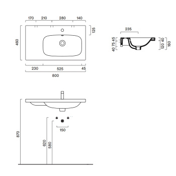 Раковина Catalano Alvea 80x46 чаша справа, с 1 отв, белый глянцевый 620831001