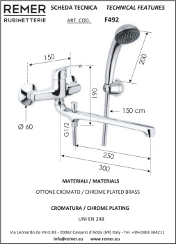 Смеситель для ванны Remer 35  поворот. излив F492