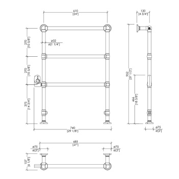 Полотенцесушитель электрический Devon&Devon Baccus 740х952x157 мм. термостат хром слева хром PRB4CRELSX/CR