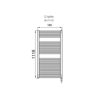 Полотенцесушитель электрический Irsap Ares 580x1118x30мм, 22 трубок-2 пром, мощность 700 ватт, с регул. темп-ры хром, провод 1200мм, черный матовый EIM058KK1IR01NNN