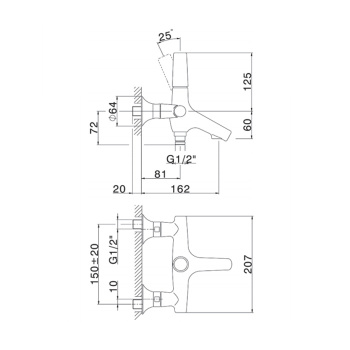 Смеситель для ванны Cisal Vita однорычажный, настенный, выход снизу, хром VI00013421