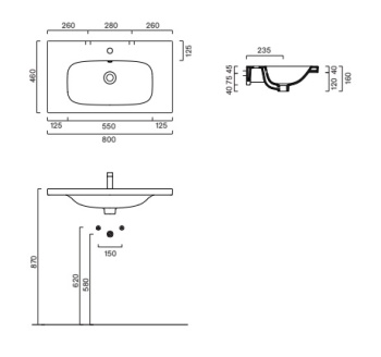 Раковина 80×46 Catalano Alvea с 1 отверстием Bianco lucido 0620811001
