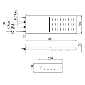 Bossini Manhattan Верхний душ 50х20см, 2режима, настенный, цвет: хром I00570.030