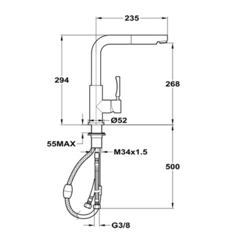 Смесители для кухни Cisal Kitchen однорычажный, на 1 отверстие для кухни,с поворотным изливом 235 мм, нерж сталь LC000070D1