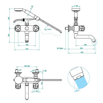 Смеситель для ванны THG Capucine Vert Decor Platine A7E-A02-13B хром