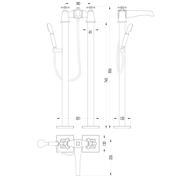 Смеситель для ванны с ножками лейкой и шлангом Devon&Devon Time хром 2TIME235CR