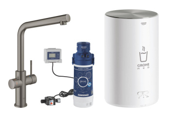 Комплект для кухни GROHE Red Duo II с бойлером M-size, смеситель с L-образным изливом, темный графит