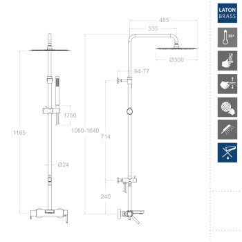 Душевая система Ramonsoler Drako термостатическая с изливом и с регулировкой высоты 335602RM300