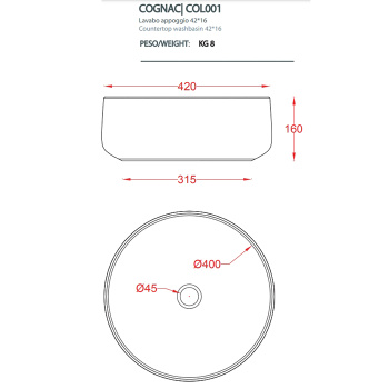 Накладная раковина Artceram Cognac COL001 12 00