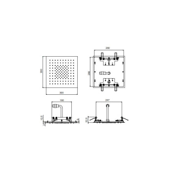 Верхний душ Fantini Acquafit 300х300, встраиваемый в потолок, Matt British Gold PVD 79 P6 K052