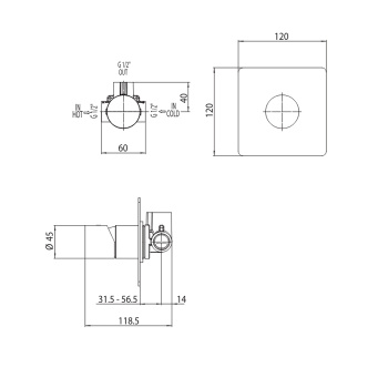 Внешняя часть Bossini Nobu из нерж.стали для монорычажного встраиваемого смесителя Nobu на 1 выход..цвет Mat brushed S.S.