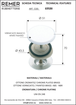 Заглушка Remer декор на раковину белая RR 695BI