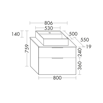 Burgbad  Eqio Комплект мебели 800х550х600 мм с крам. умыв. квадратным, цвет белый, с 1 отв под смес, 2 ящика, ручки G0252, цвет: белый матовый SGUP080F2009GO252C0001*1