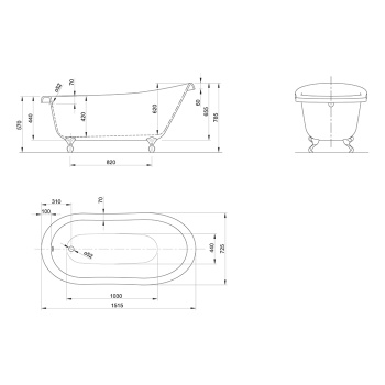 Акриловая ванна KNIEF Slipper 151.5x72.5 0100-064-01