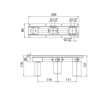 Встраиваемая часть Bossini Nobu настенного термостат.смесителя Nobu. переключение на 2 выхода с соед. для душа. подкл.к горячей и холодной воде 1/2 “.